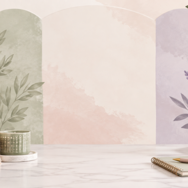 Marilyn's Way monthly decluttering events featuring organized baskets, folded linens, plants, and soft blush, sage green, and cream decor.