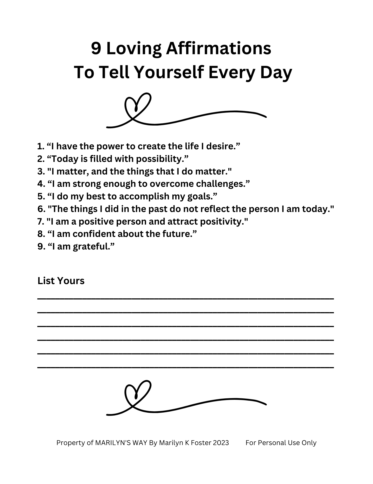 9 Loving Affirmations To Tell Yourself Every Day - Marilyn's Way