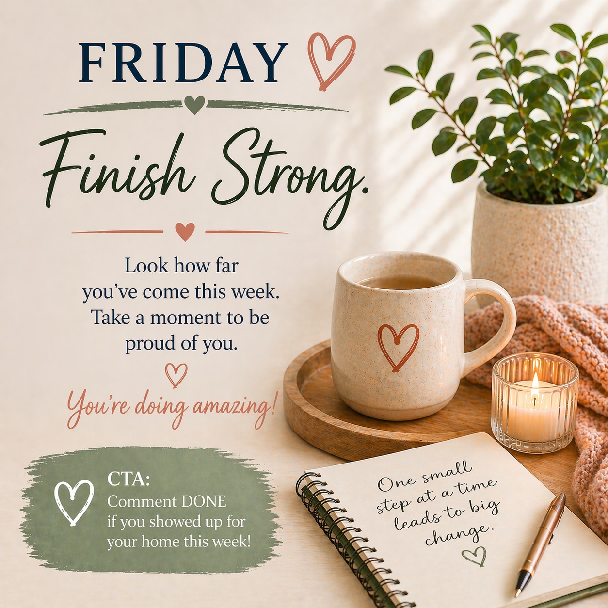 Look at you… you made it through the week.

Even the small things you did matter more than you think.

👉 Take 2 minutes and notice one thing you did this week.

Be proud of that.
#MarilynsWay #MarilynKFoster
 #HomekeepingMadeSimple
 #DeclutterYourHome
 #SimpleHomeSystem
 #IntentionalLiving
 #CalmHomeCalmLife
 #DailyHomeHabits
 #KeepItSimpleHome
 #ClutterFreeLiving
 #SimpleLivingJourney
www.marilynkfoster.com