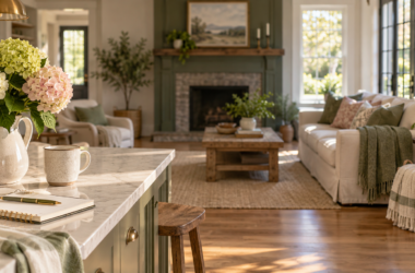 Warm, tidy home interior with hydrangeas representing the 9 Daily Habits in Marilyn’s Way.