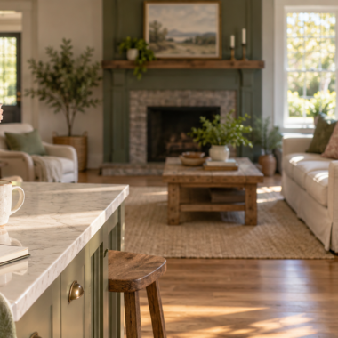 Warm, tidy home interior with hydrangeas representing the 9 Daily Habits in Marilyn’s Way.